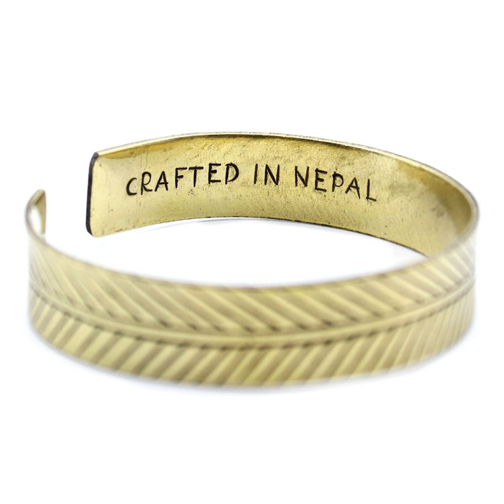 Brass Tibetan Bracelet - Wide Tribal LeafTibetan Mantra BraceletHeart Notes