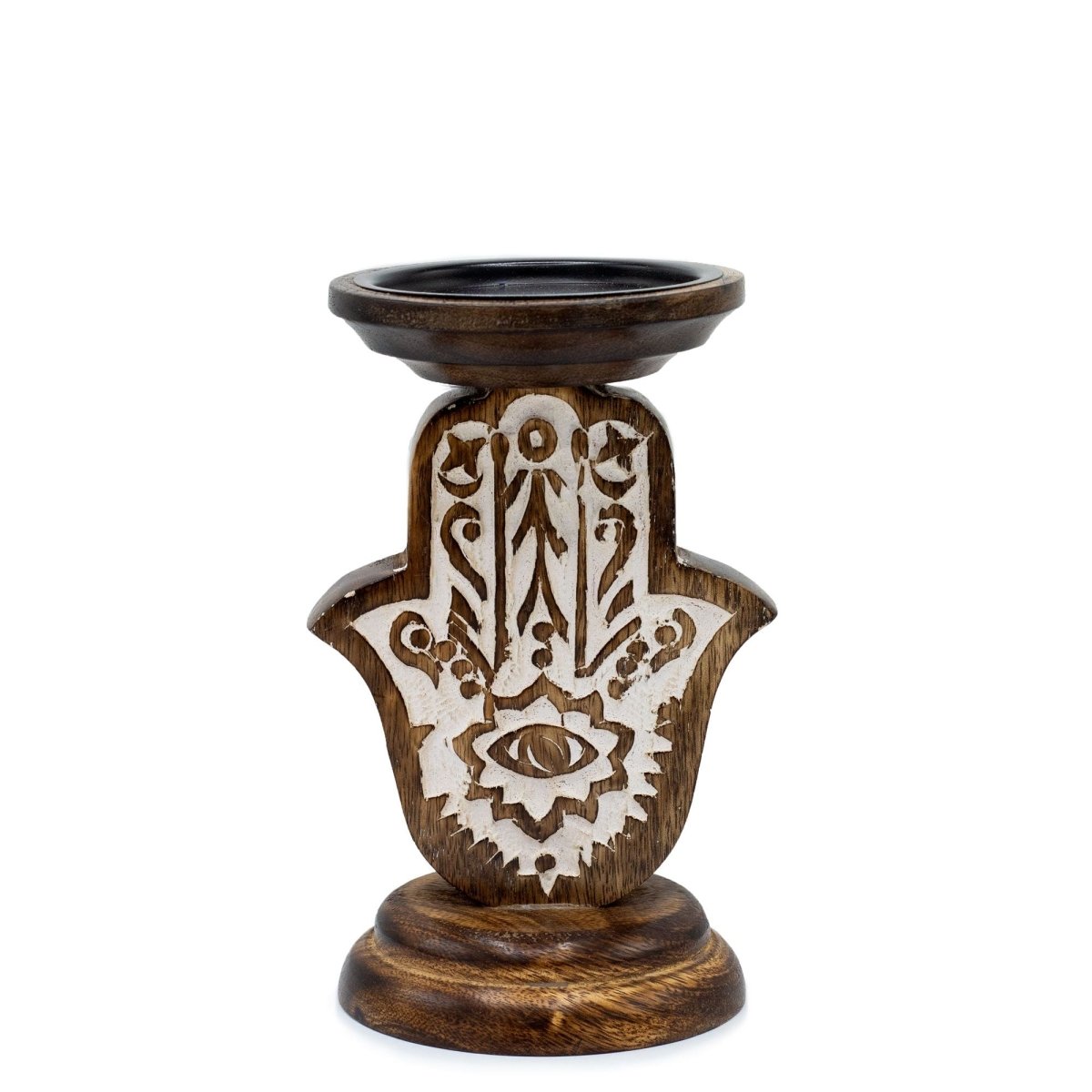 Mango Wood Candle Stand - Hamsa - SmallMango Wood Candle StandsHeart Notes