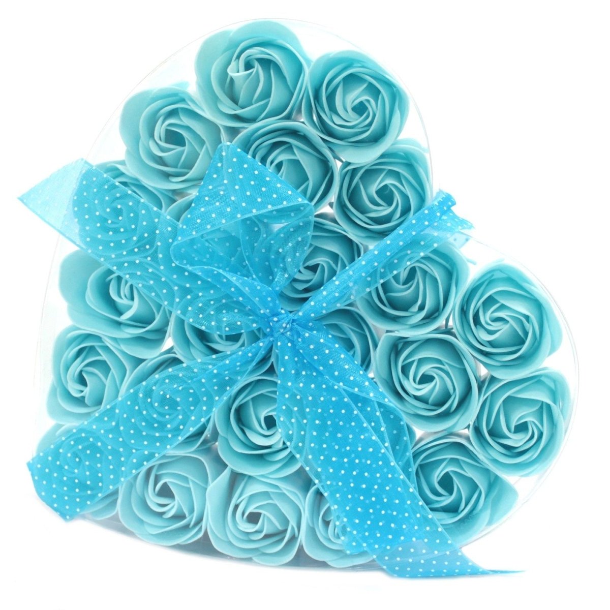 Set of 24 Soap Flower Heart Box - Blue RosesLuxury Soap FlowersHeart Notes