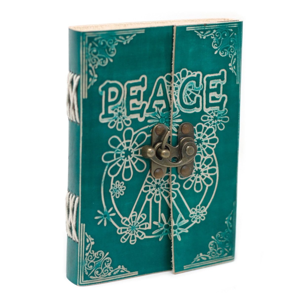 Leather Green Peace with Lock Notebook (7x5")Leather Notebooks – Vintage Style JournalsHeart Notes