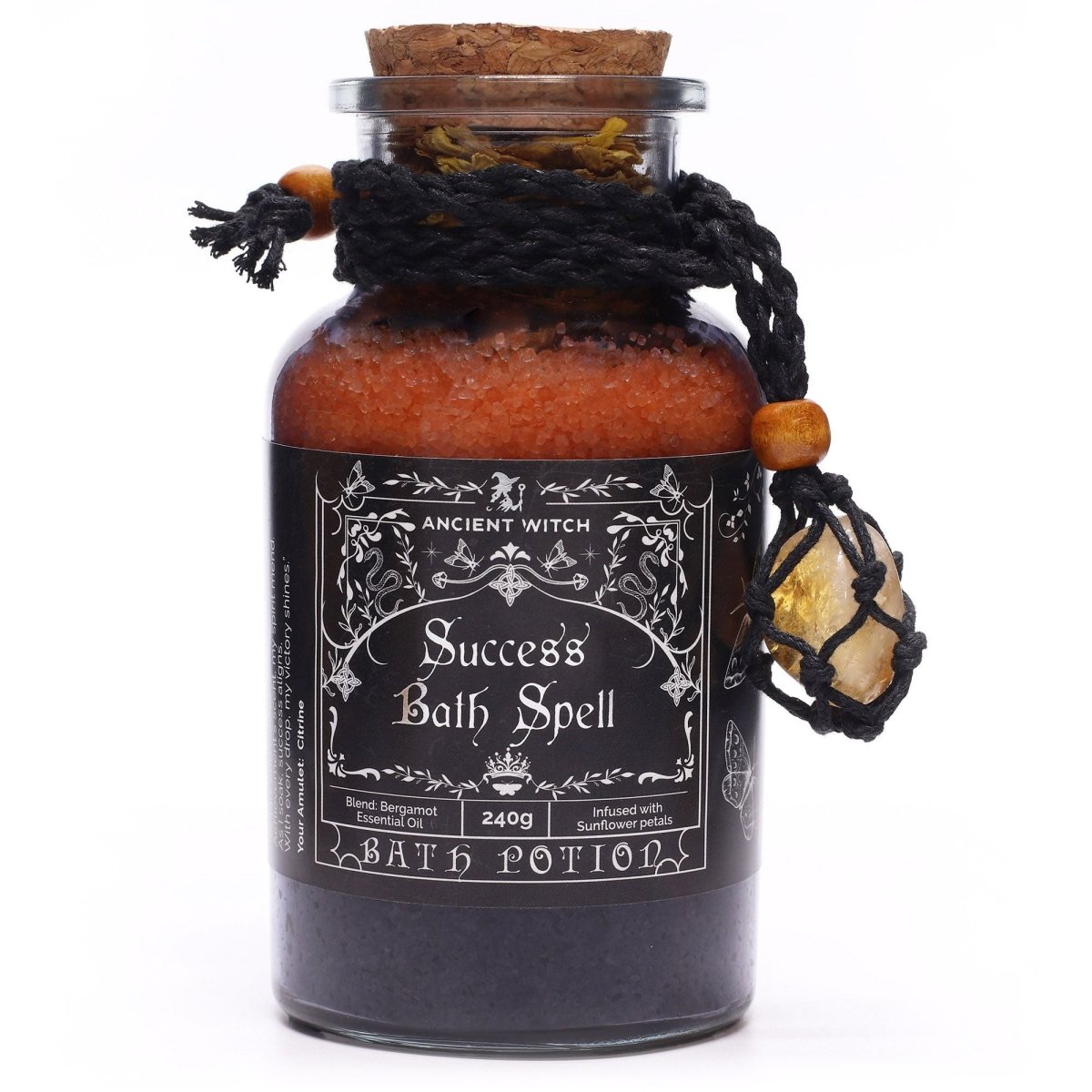 Ancient Witch Bath Spell Potion & Citrine Crystal Amulet - SuccessAncient Witch Bath Spell PotionsHeart Notes