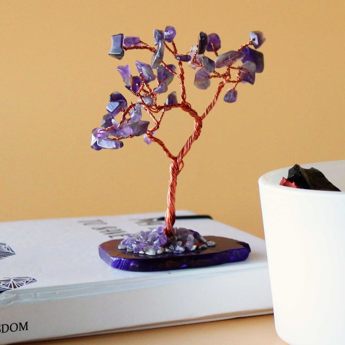 Gemstone Tree - Amethyst on Natural Agate Base (35 stones)Gemstone Wishing TreesHeart Notes
