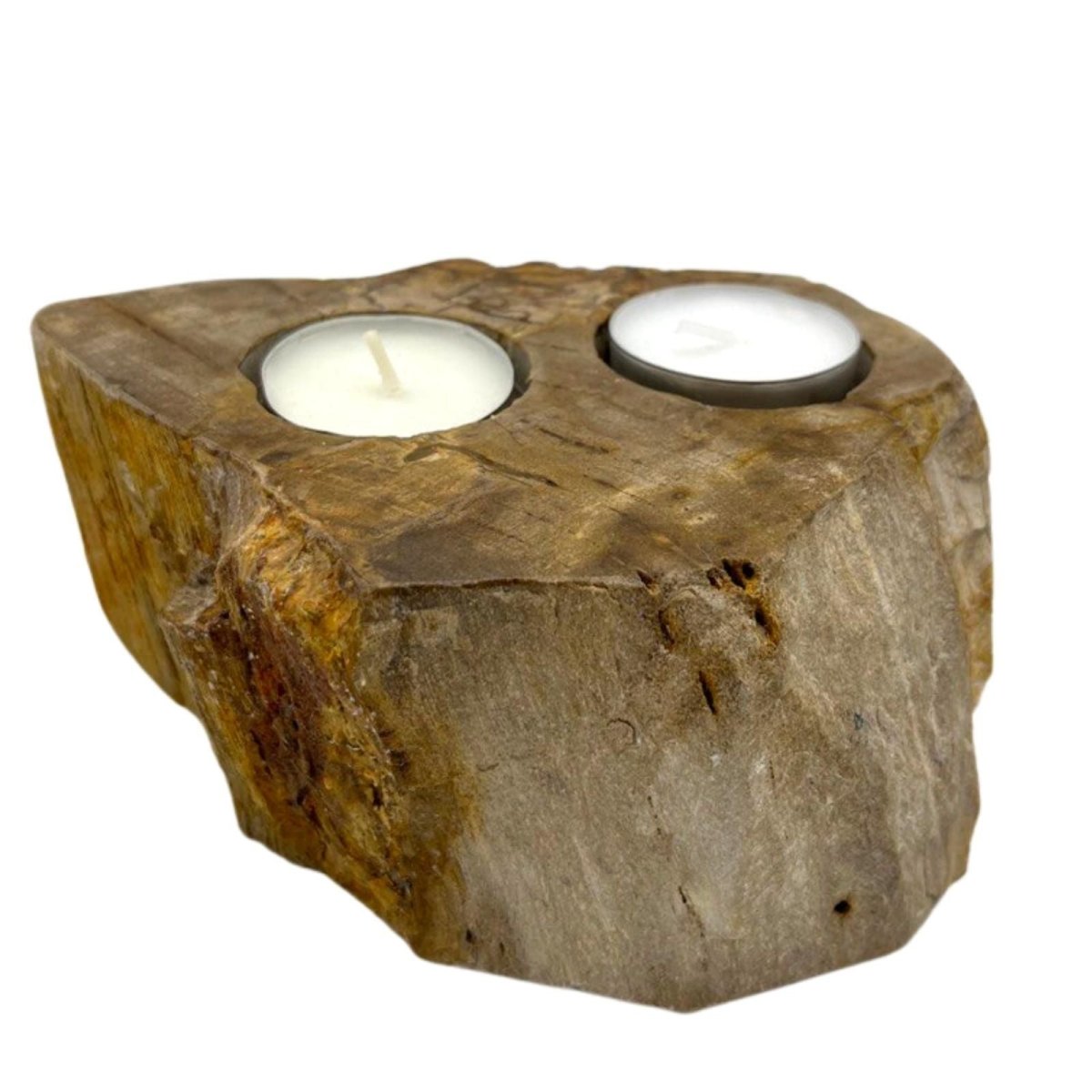 Petrified Wood Candle Holder - DoublePetrified Wood Candle HolderHeart Notes