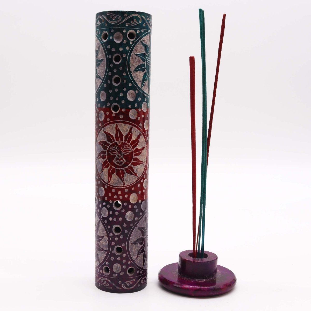 Soapstone Round Tower Incense Holder - SunsSoapstone Incense HoldersHeart Notes