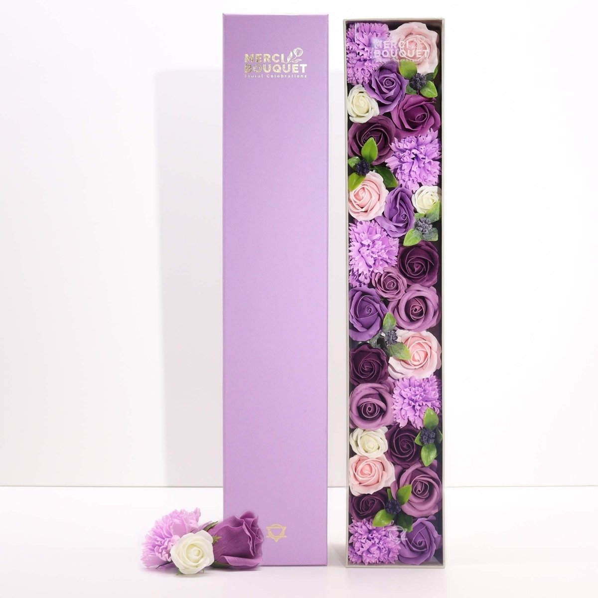 Extra Long - Lavender Rose & CarnationSoap Flower Gift BoxesHeart Notes