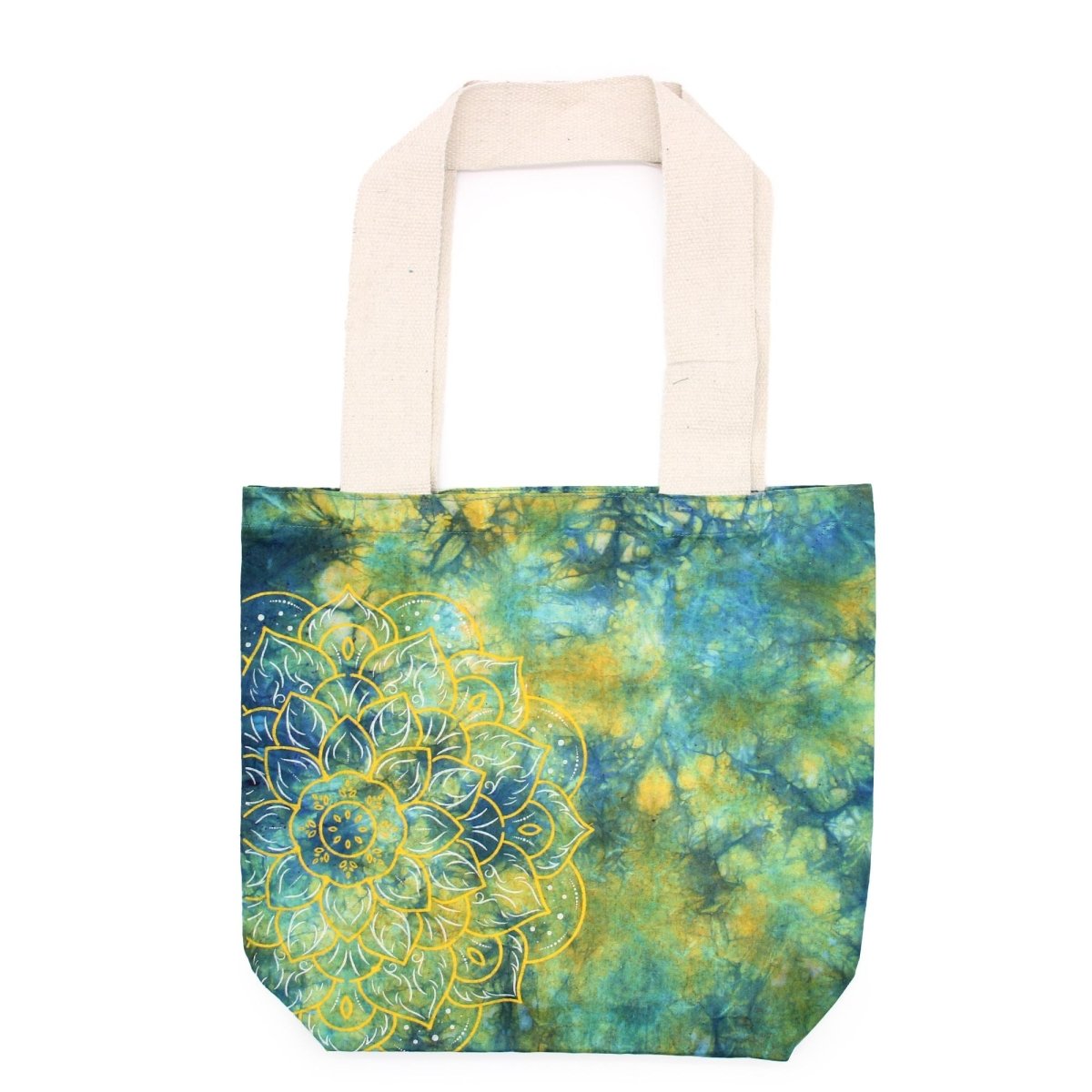 Tye - Dye Cotton Bag (6oz) - 38x42x12cm - Mandela - Green/Blue - Natural HandleTie - Dye Cotton BagsHeart Notes