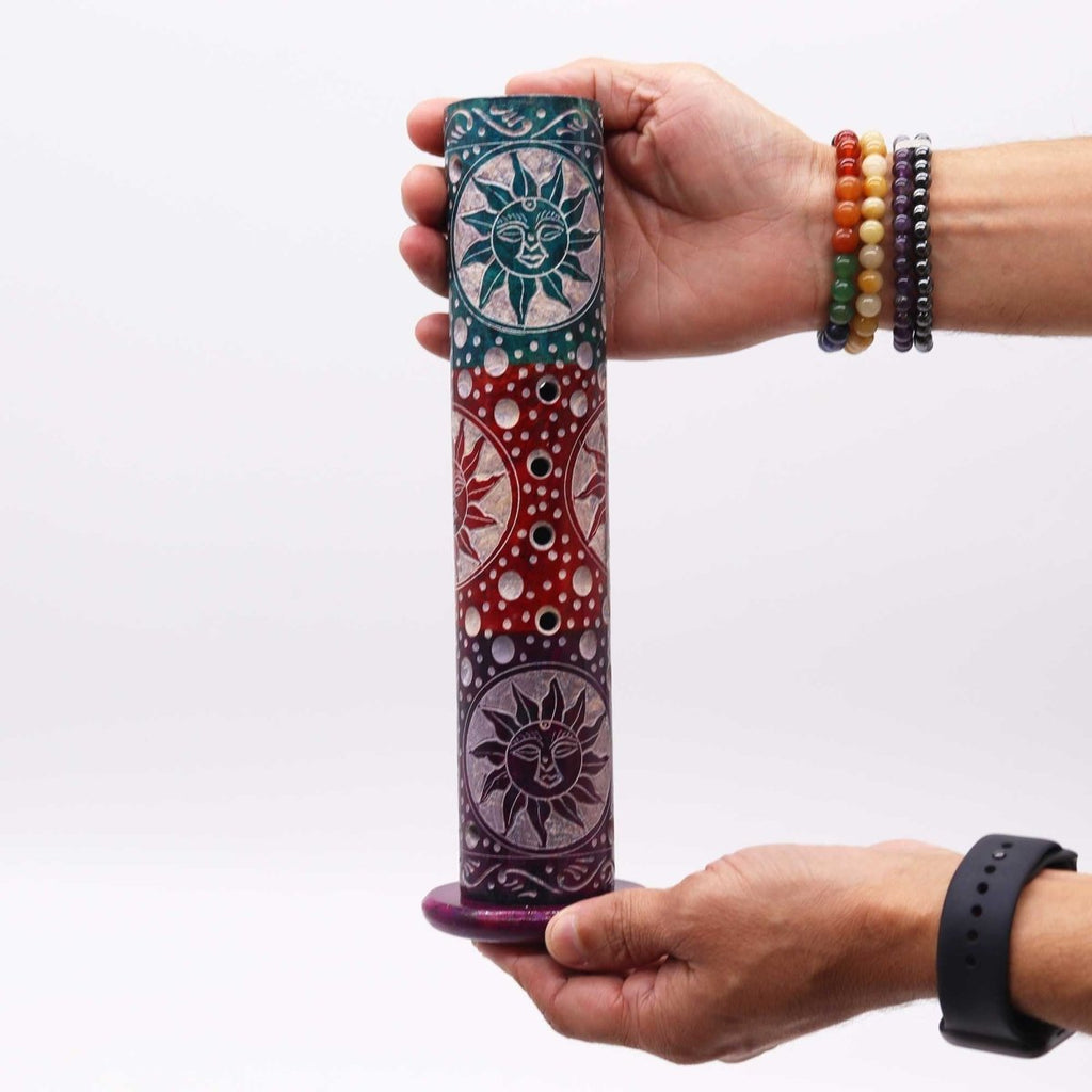 Soapstone Round Tower Incense Holder - SunsSoapstone Incense HoldersHeart Notes