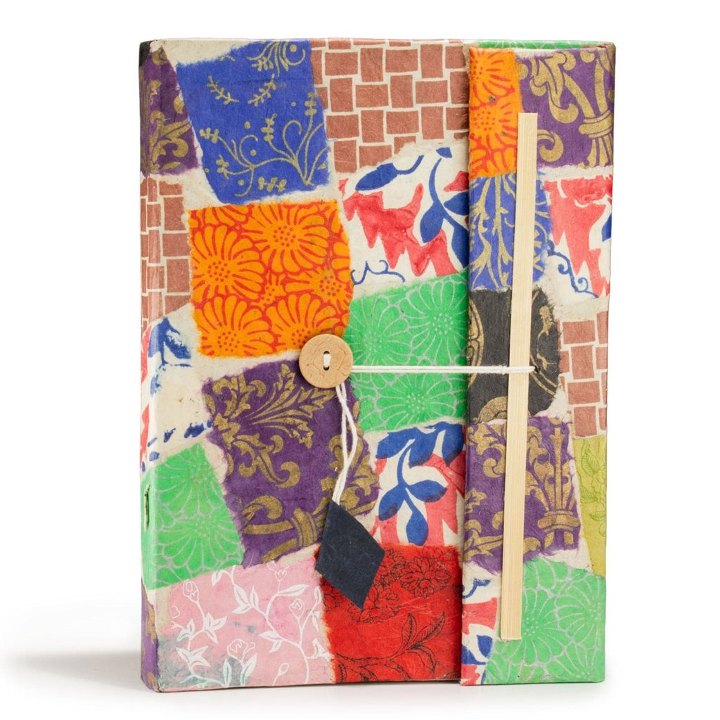 Lokta Patchwork Notebook – Large (21x15cm) – 45 Leaves – Includes Bookmark – Multi ColourLokta Paper NotebooksHeart Notes