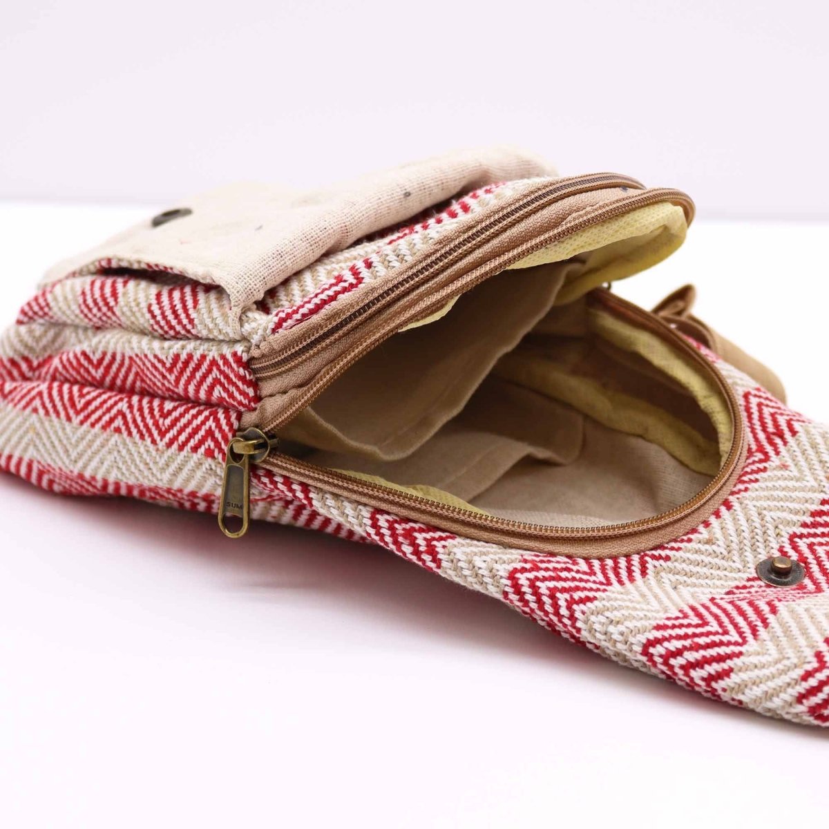 Body Cross Bag Natural Cotton - Tan & PinkNatural Cotton Cross - Body BagsHeart Notes