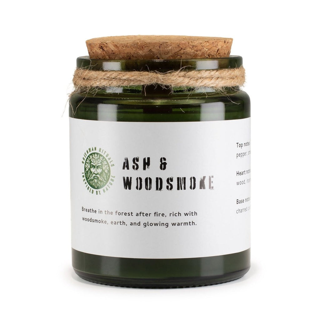 Greenman Woodwick Soy Candle - Ash & WoodsmokeGreenman Rituals Woodwick Soy CandlesHeart Notes