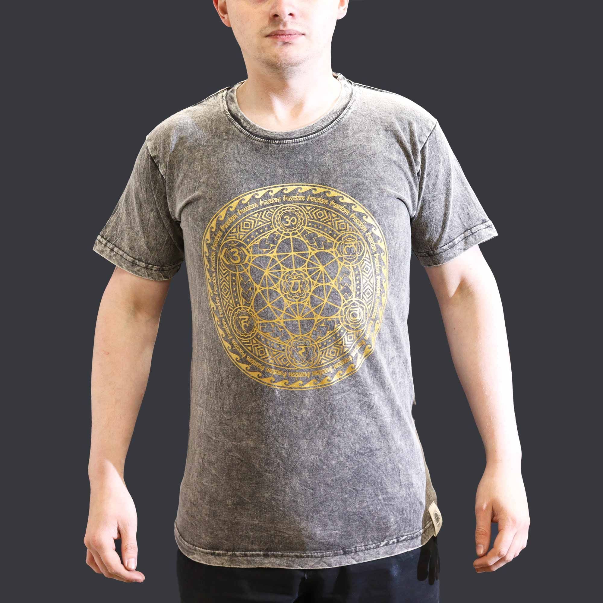 Nomad Sari Stonewashed Cotton T-Shirt – Chakra – Dark Grey – Small
