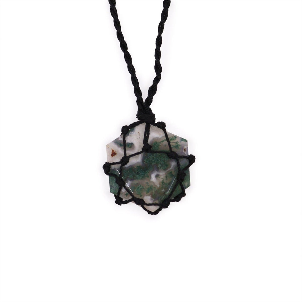 Laced Gemstone Hexagon Pendant - Moss AgateLaced Gemstone PendantsHeart Notes