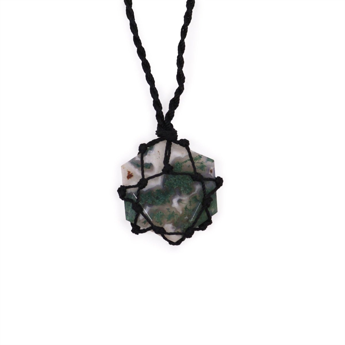 Laced Gemstone Hexagon Pendant - Moss AgateLaced Gemstone PendantsHeart Notes