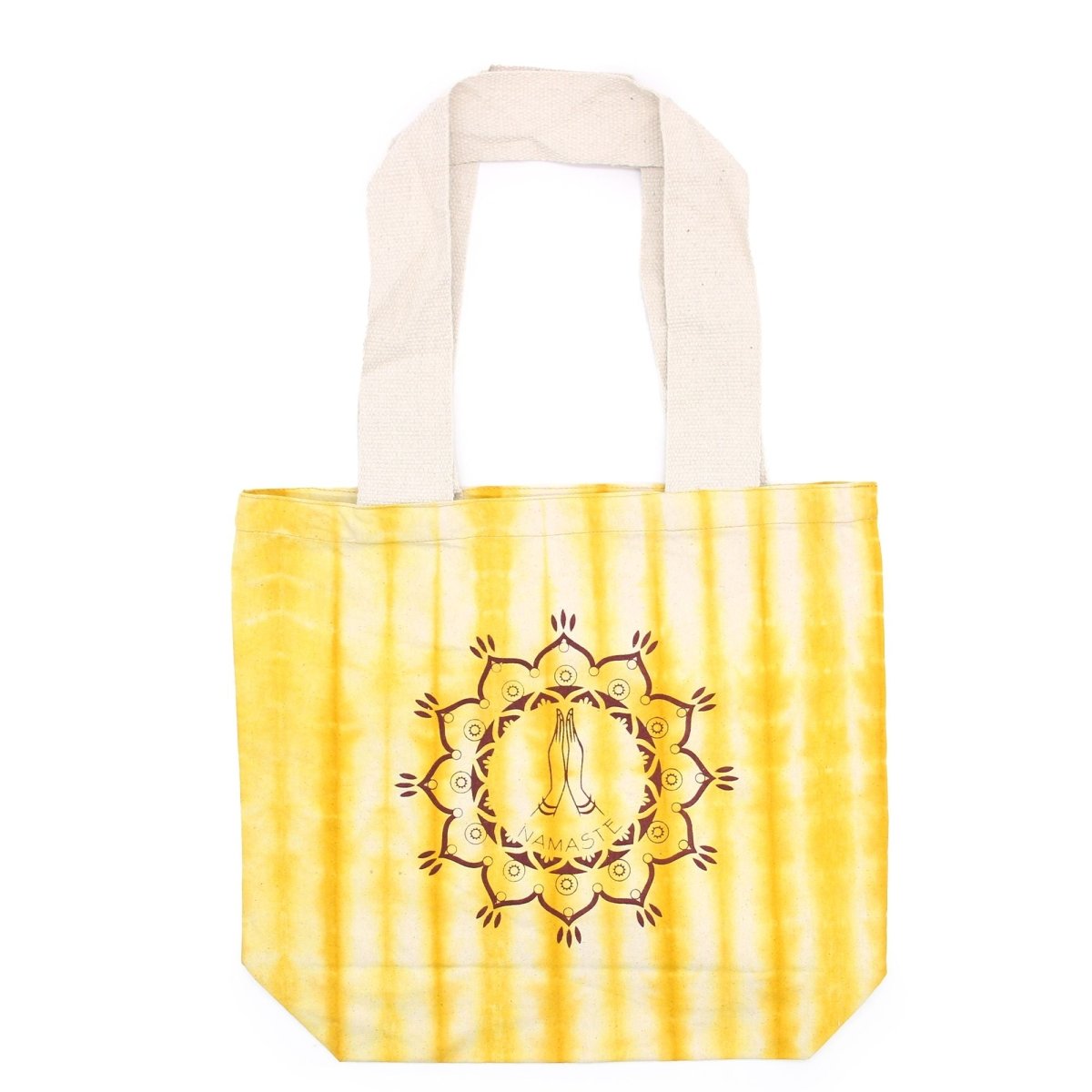 Tye - Dye Cotton Bag (6oz) - 38x42x12cm - Namaste Hands - Yellow - Natural HandleTie - Dye Cotton BagsHeart Notes