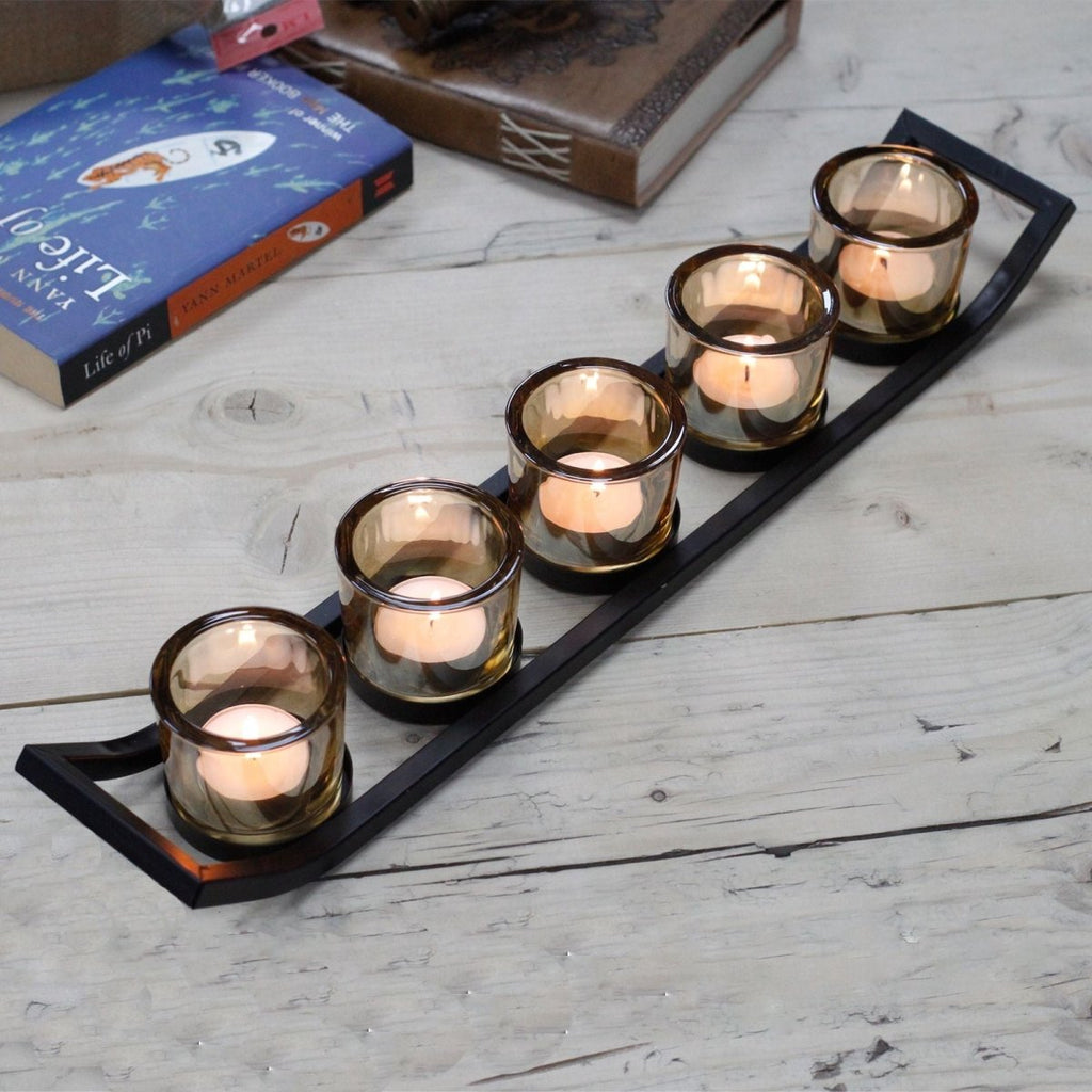 Centrepiece Iron Votive Candle Holder - 5 Cup LedgeCenterpiece Iron Votive Candle HoldersHeart Notes