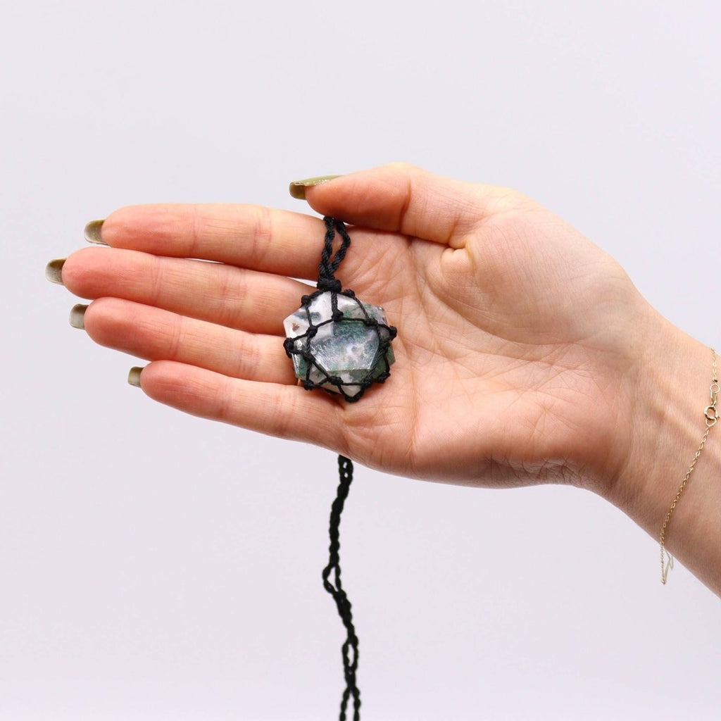 Laced Gemstone Hexagon Pendant - Moss AgateLaced Gemstone PendantsHeart Notes