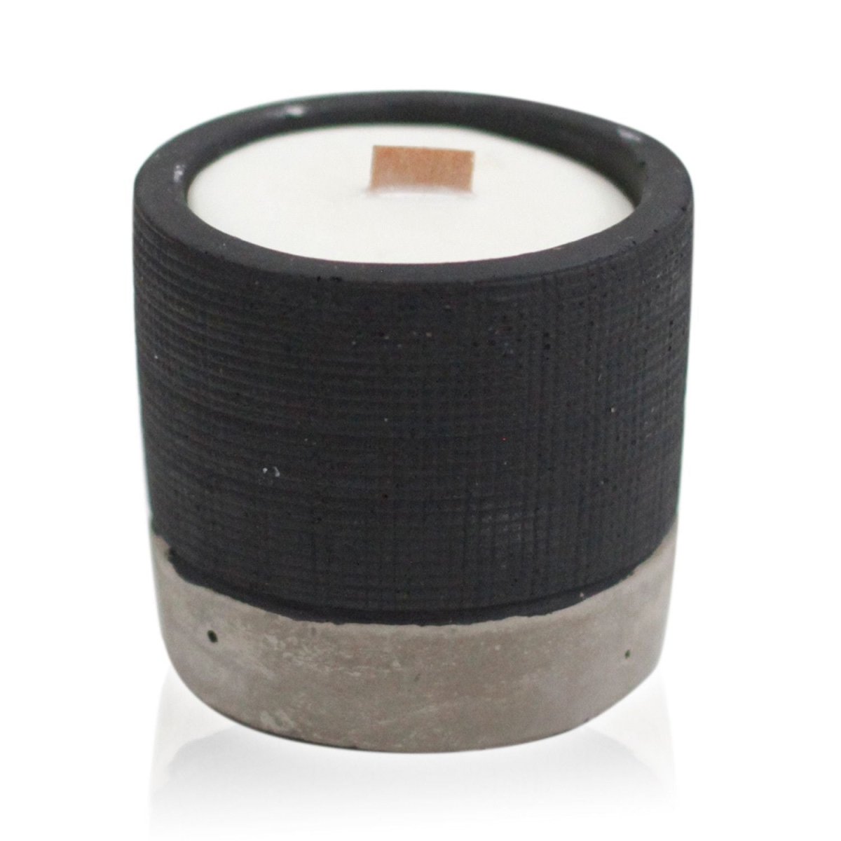 Pot - Black - Brandy ButterConcrete Wooden Wick CandleHeart Notes