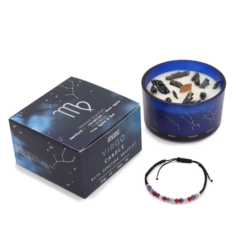 Zodiac Crystal Candle with Gemstone Bracelet - VirgoZodiac Crystal Candles with Gemstone BraceletHeart Notes