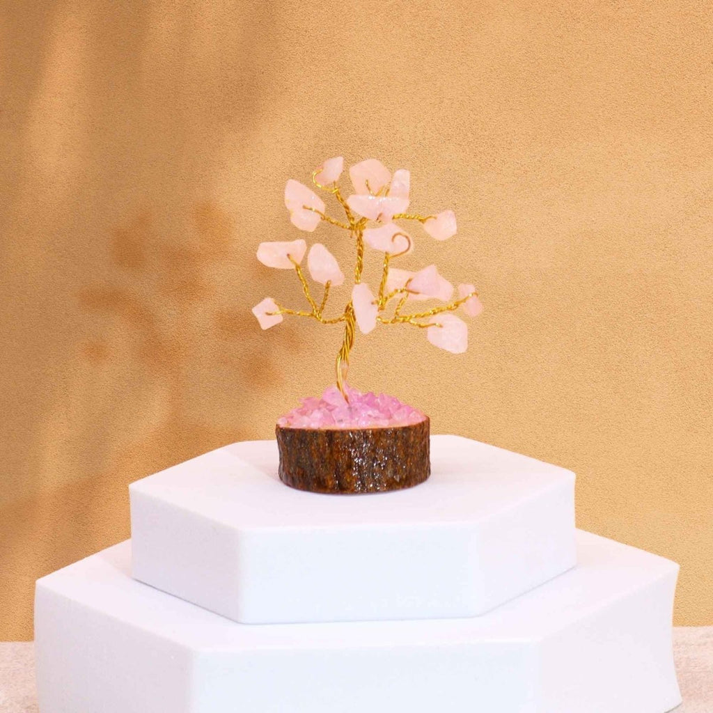 Mini Gemstone Tree On Wood Base - Rose Quartz (15 stones)Mini Gemstone TreesHeart Notes