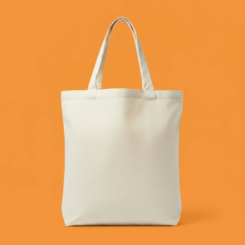 Beige tote bag on an orange background