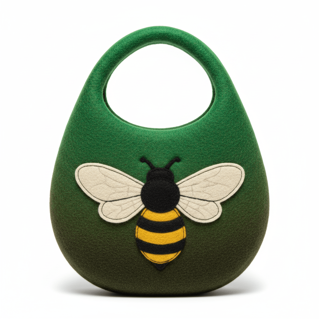Water Felted Bee Bag - One Handle with Magnet - Garden GreensFelted BagsHeart Notes