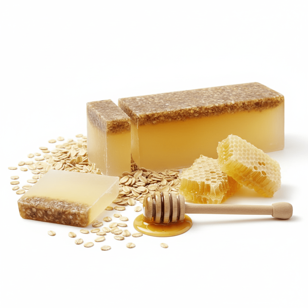 Honey & Oatmeal - Soap LoafWild & Natural Hand - Crafted Soap 1.3kg and SlicesHeart Notes