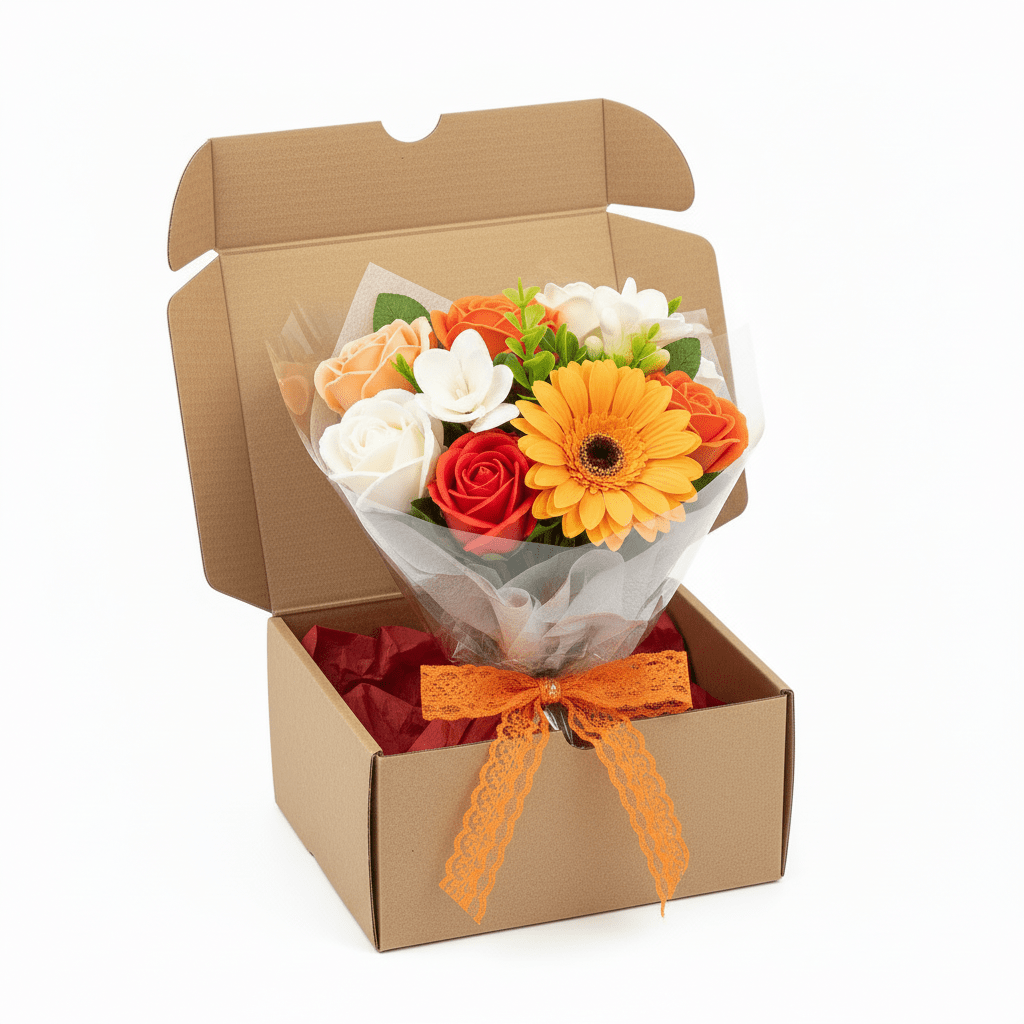 Boxed Hand Soap Flower Bouquet - OrangeSoap Flower BouquetsHeart Notes